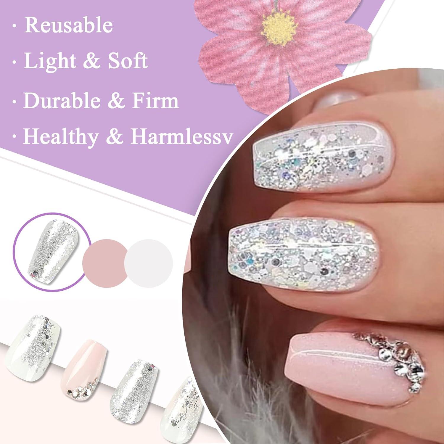 24 Nägel French Tip Rosa Weiß Acryl Strass für Frauen