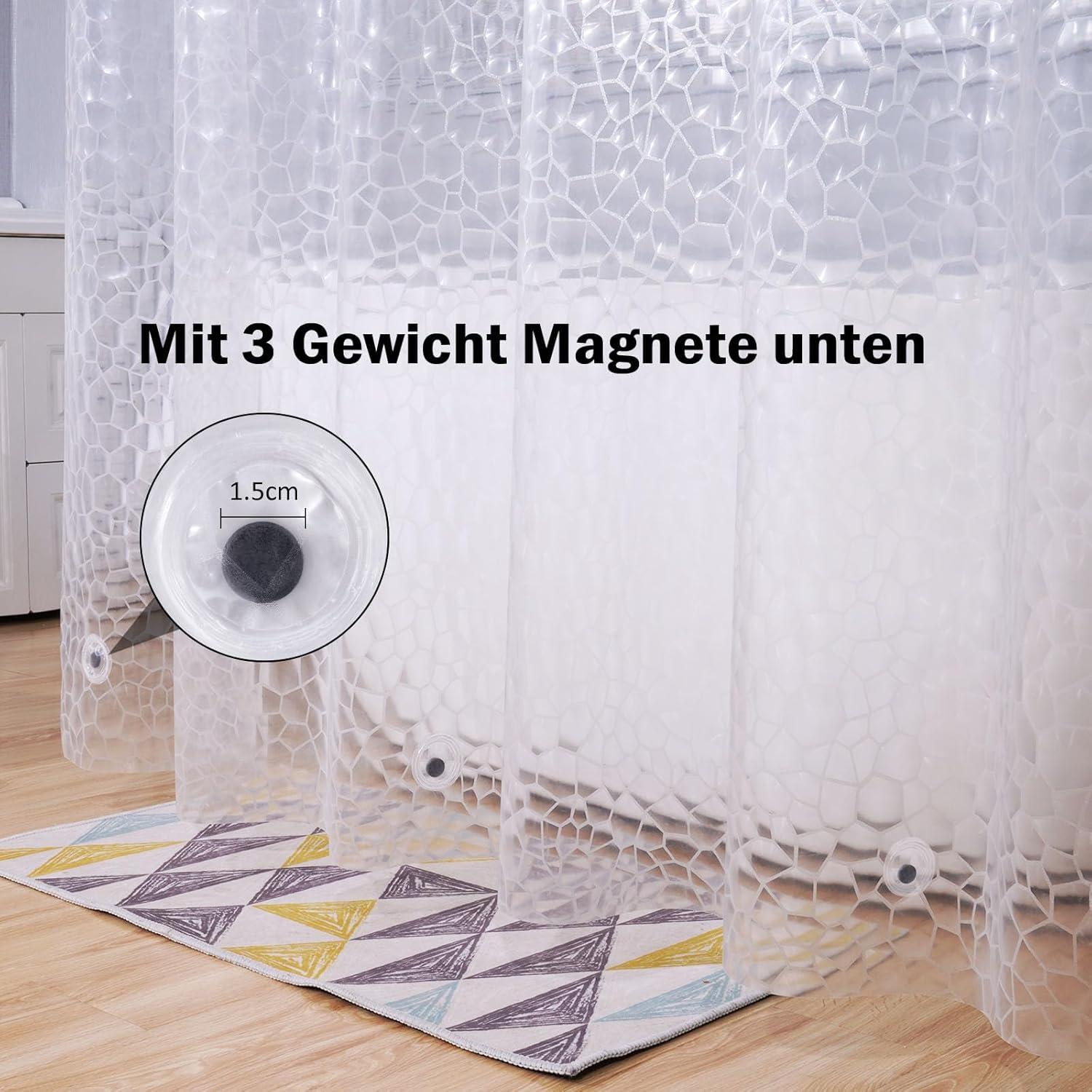 Duschvorhang 120x200cm Wasserdicht Eva Halbtransparent 3D Muster Magnete Ringe Anti-Schimmel