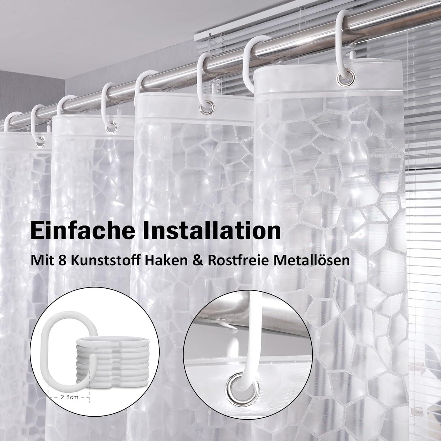 Duschvorhang Wasserdicht Eva 3D Muster 120x200cm mit Magneten & 8