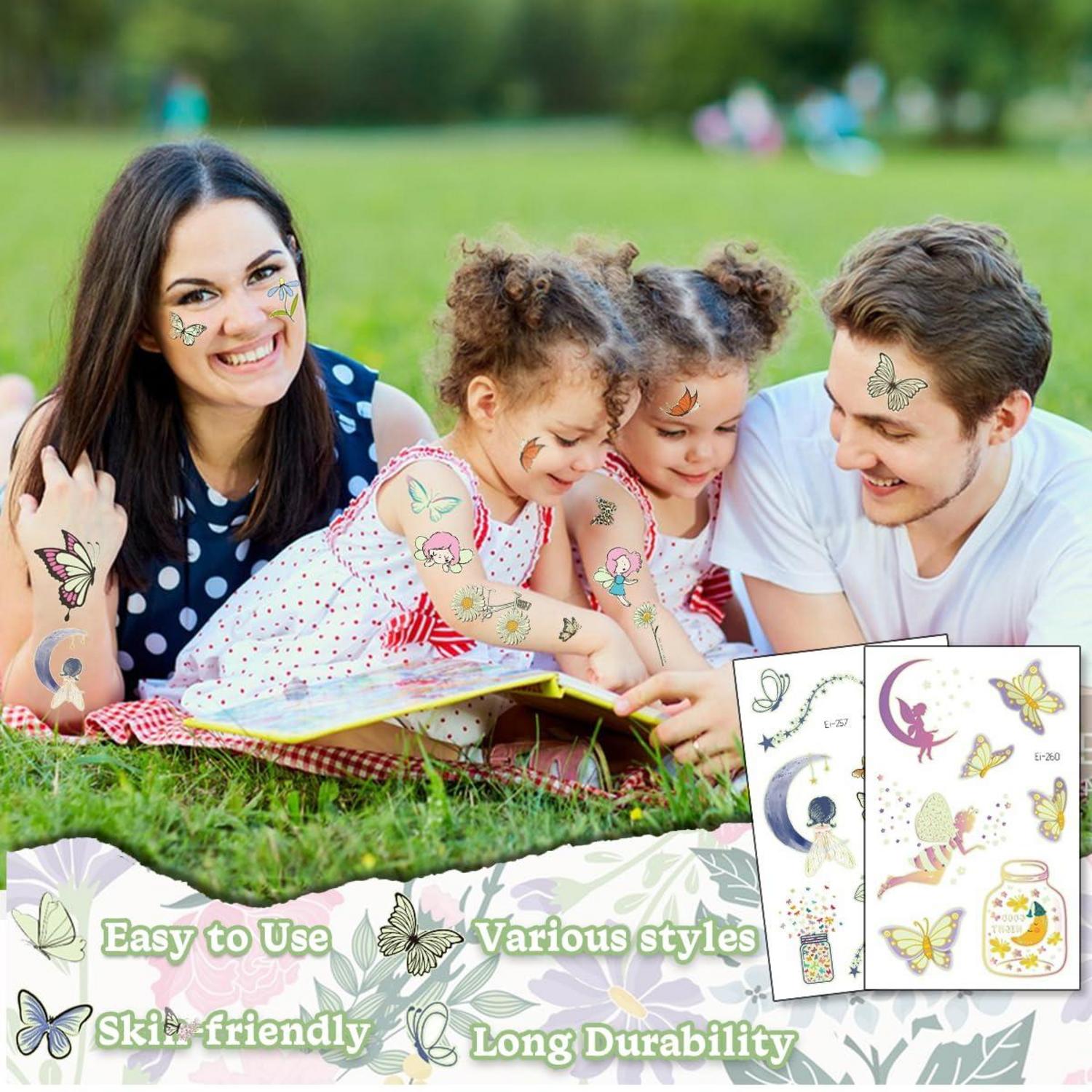 110+ Glitzer Tattoo Set Kinder Mädchen Schmetterling Hautfreundlich