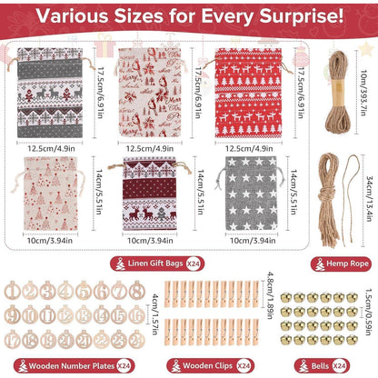 24-teiliger DIY Adventskalender Stoffsäcke - Weihnachtsdeko