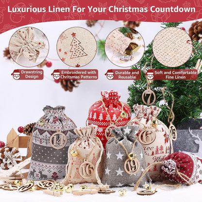 24-teiliger DIY Adventskalender Stoffsäcke - Weihnachtsdeko