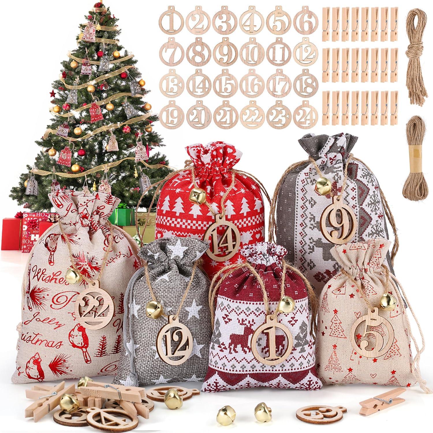 24-teiliger DIY Adventskalender Stoffsäckchen Weihnachtskalender