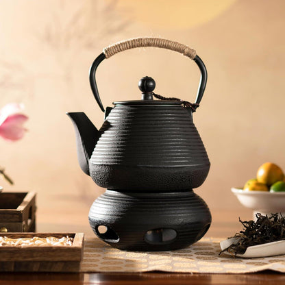 Gusseisen Teekanne mit Warmhalter 1000ml Teesieb Schwarz