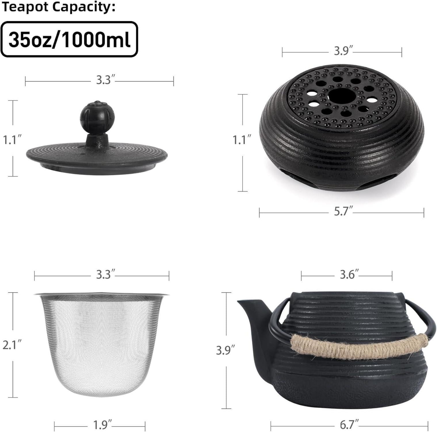 Gusseisen Teekanne 1000ml mit Warmhalter Teesieb lose Blätter Black