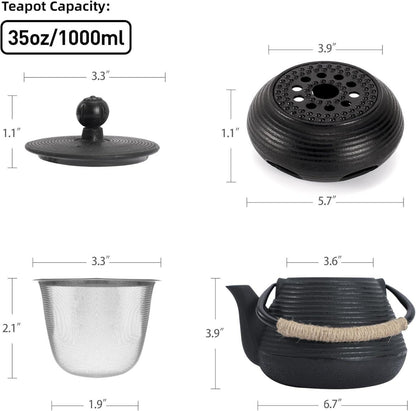 Gusseisen Teekanne 1000ml mit Warmhalter Teesieb lose Blätter Black