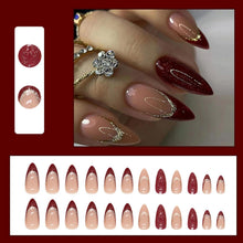 24 Stück Mandel Nägel Weinrot Press on Nails Glänzend