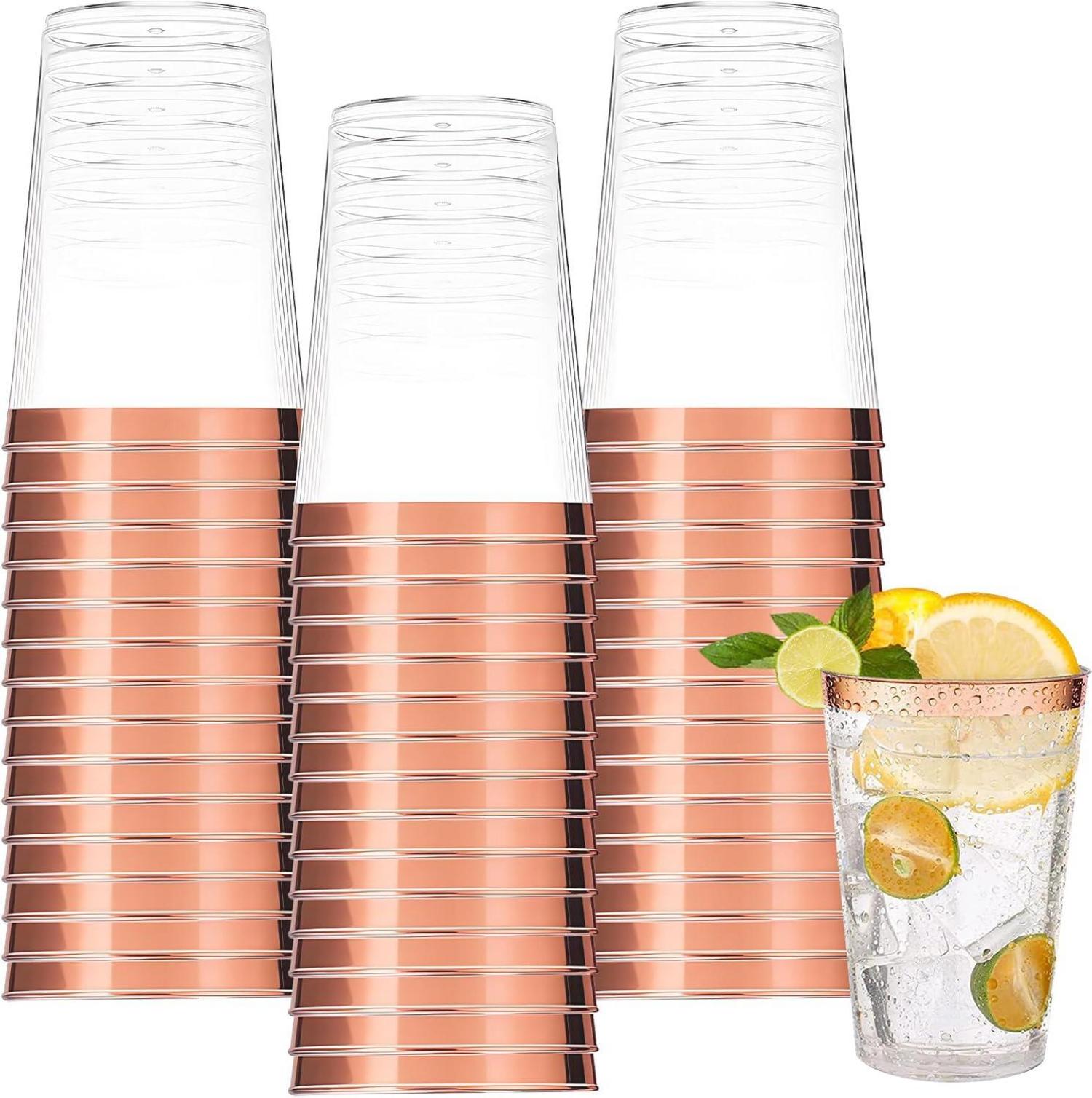 60 Stück Roségold Partybecher Wiederverwendbar 300ml