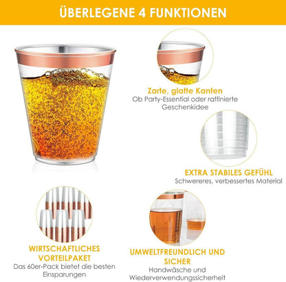 60 Stück Roségold Partybecher Wiederverwendbar 300ml
