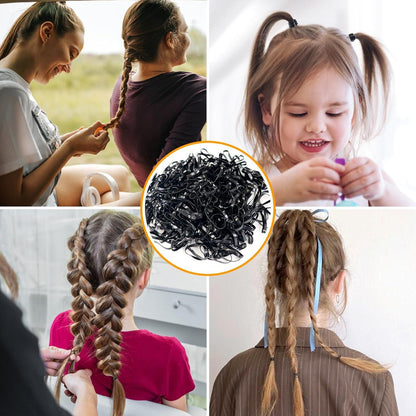 300 Schwarze Elastische Haargummis Mädchen Flechten Hochzeit