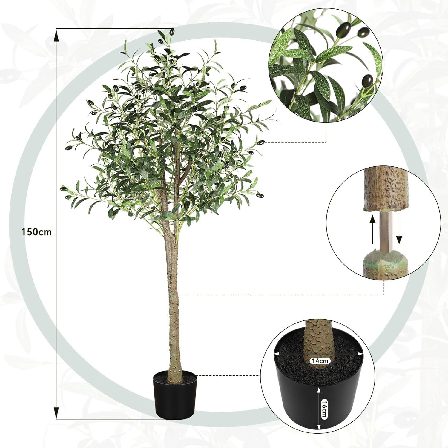 YOLEO Olivenbaum Künstlich 150cm Deko Pflanze Kunstbaum