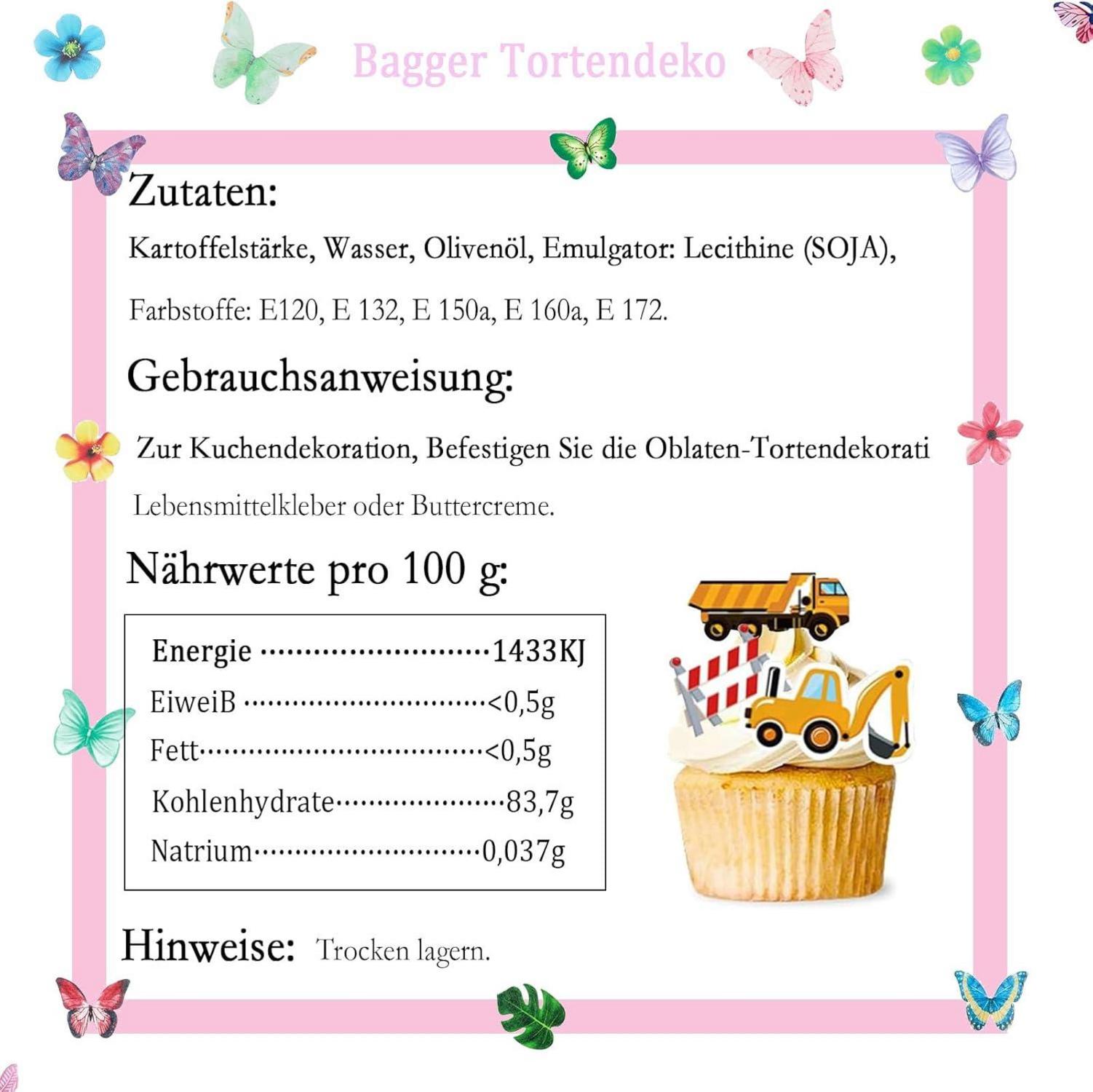 Essbare Baustelle Tortendeko Set Traktor Bagger 64 Stück