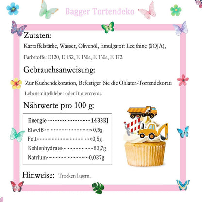 Essbare Baustelle Tortendeko Set Traktor Bagger 64 Stück