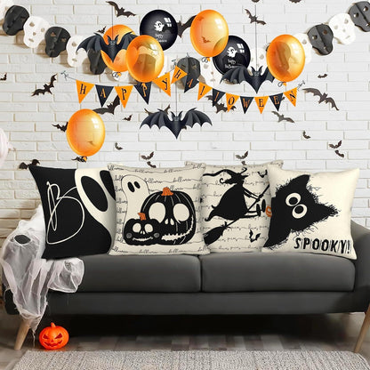 Halloween Kissenbezug Set Schwarze Katze Kürbis Geist