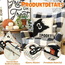 PAIVSUN Halloween Kissenbezug 40x40 cm 4er Set Schwarz Katze Geist Kürbis
