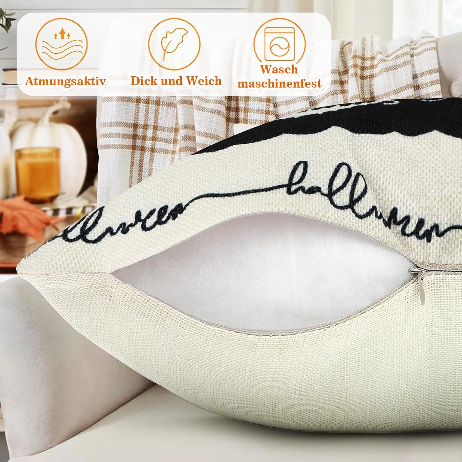 Halloween Kissenbezug Set 4er 40x40 cm Schwarze Katze Geist Dekoration