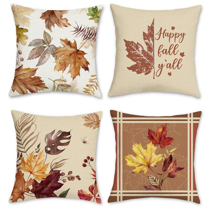 Herbst Kissenbezüge 4er Set Ahornblätter 45x45 cm