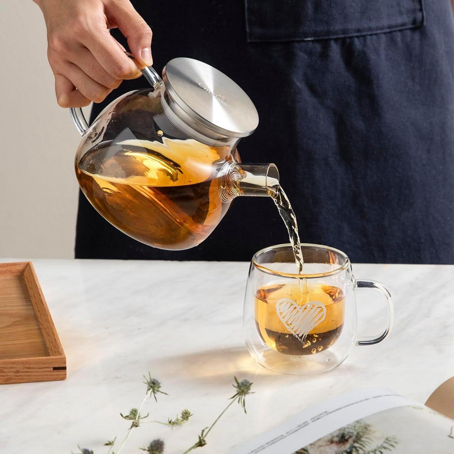 Glas Teekanne 900ML Edelstahldeckel herausnehmbarem Teesieb