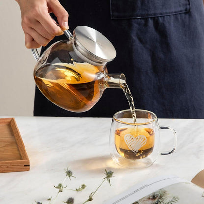Glas Teekanne 900ML Edelstahldeckel herausnehmbarem Teesieb