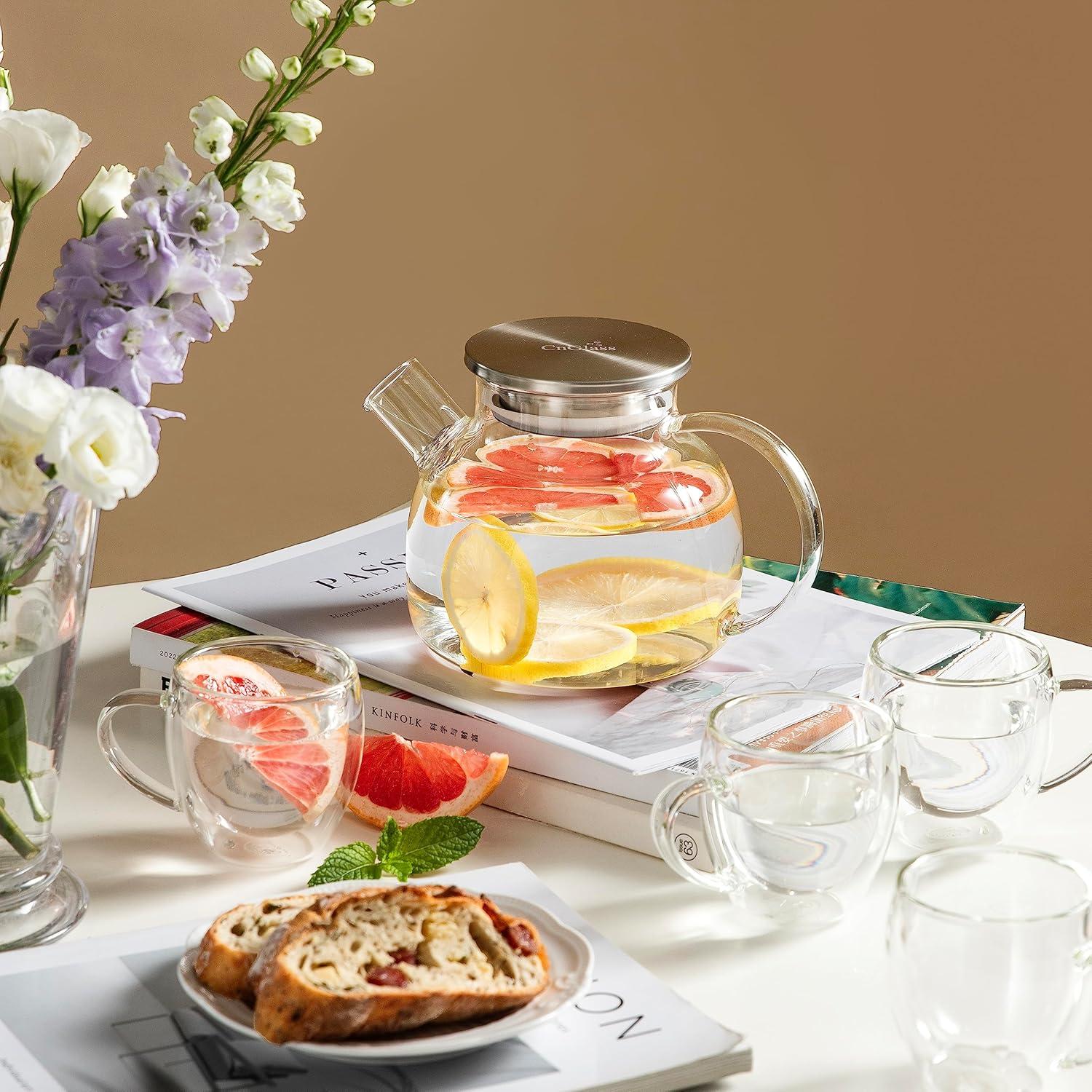 Glas Teekanne 900ML Herd Edelstahldeckel Blätter Tee