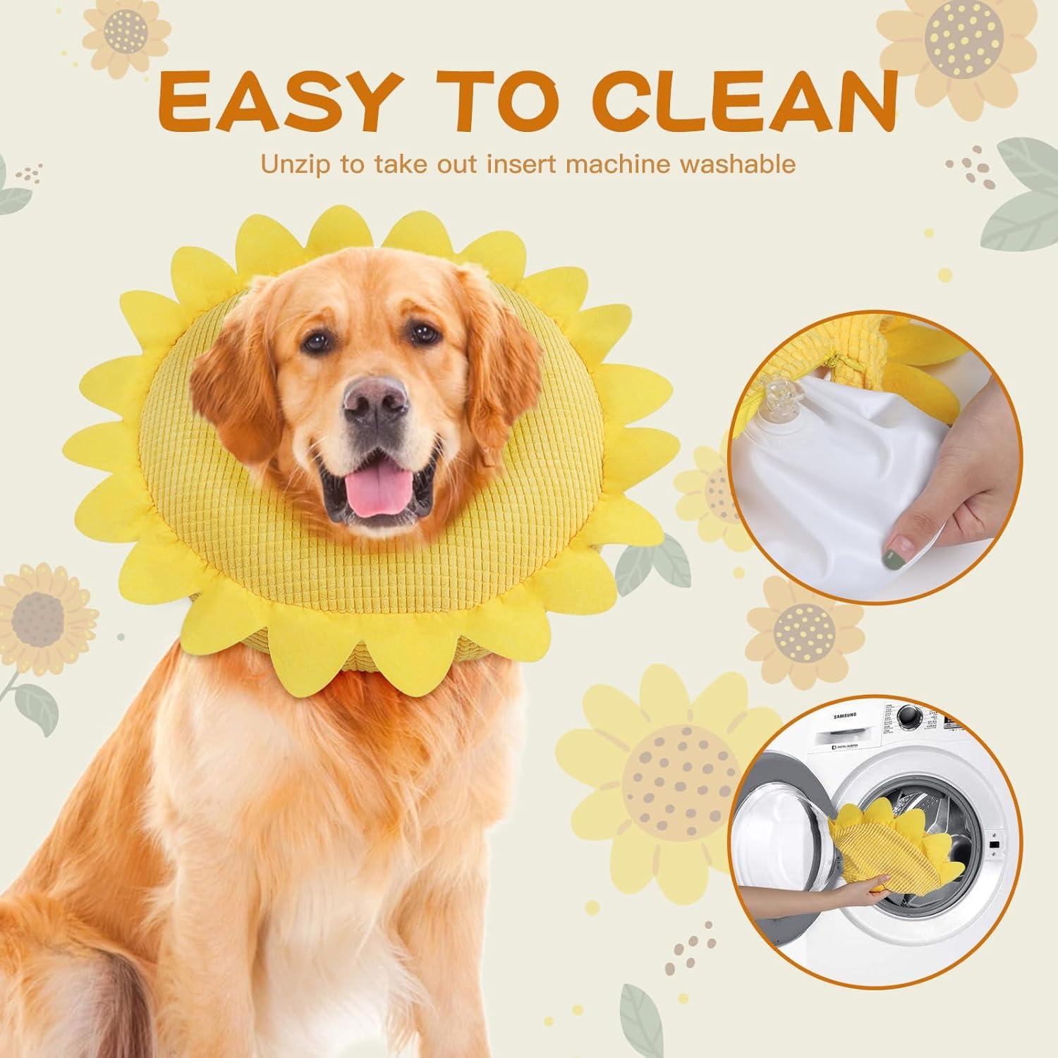 IEUUMLER Aufblasbare Halskrause Hund Leckschutz Einstellbar Bequem Sunflower L