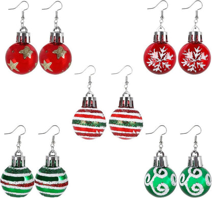 Weihnachtsbaum Ohrringe Set 5 Paar Glitzerkugel Tropfenfrau Mini
