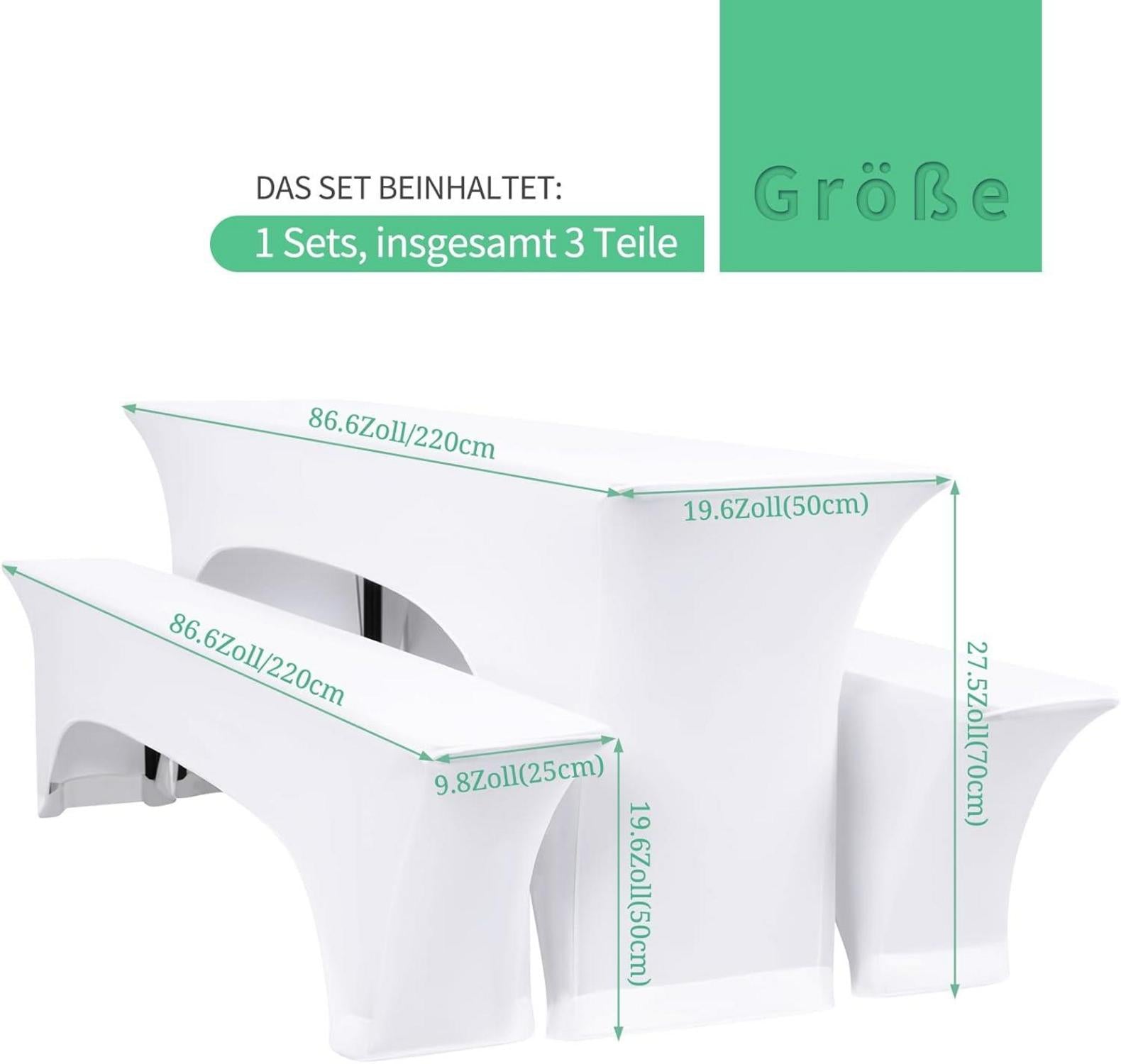 Elastische Biertischhussen Set in Weiß 220x50x70cm - 3er