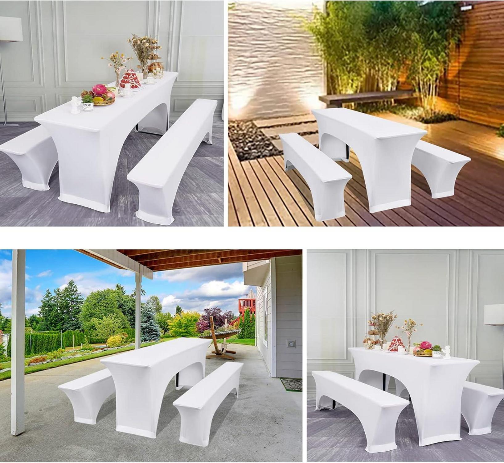 Elastische Biertischhussen Set 220x50x70cm 3er-Pack Weiß Bierzeltgarnitur