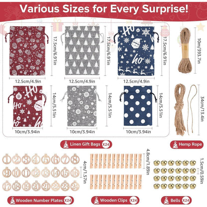 24 Adventskalender Stoffsäckchen DIY Weihnachtskalender