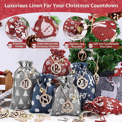 24 Adventskalender Stoffsäckchen DIY Weihnachtskalender