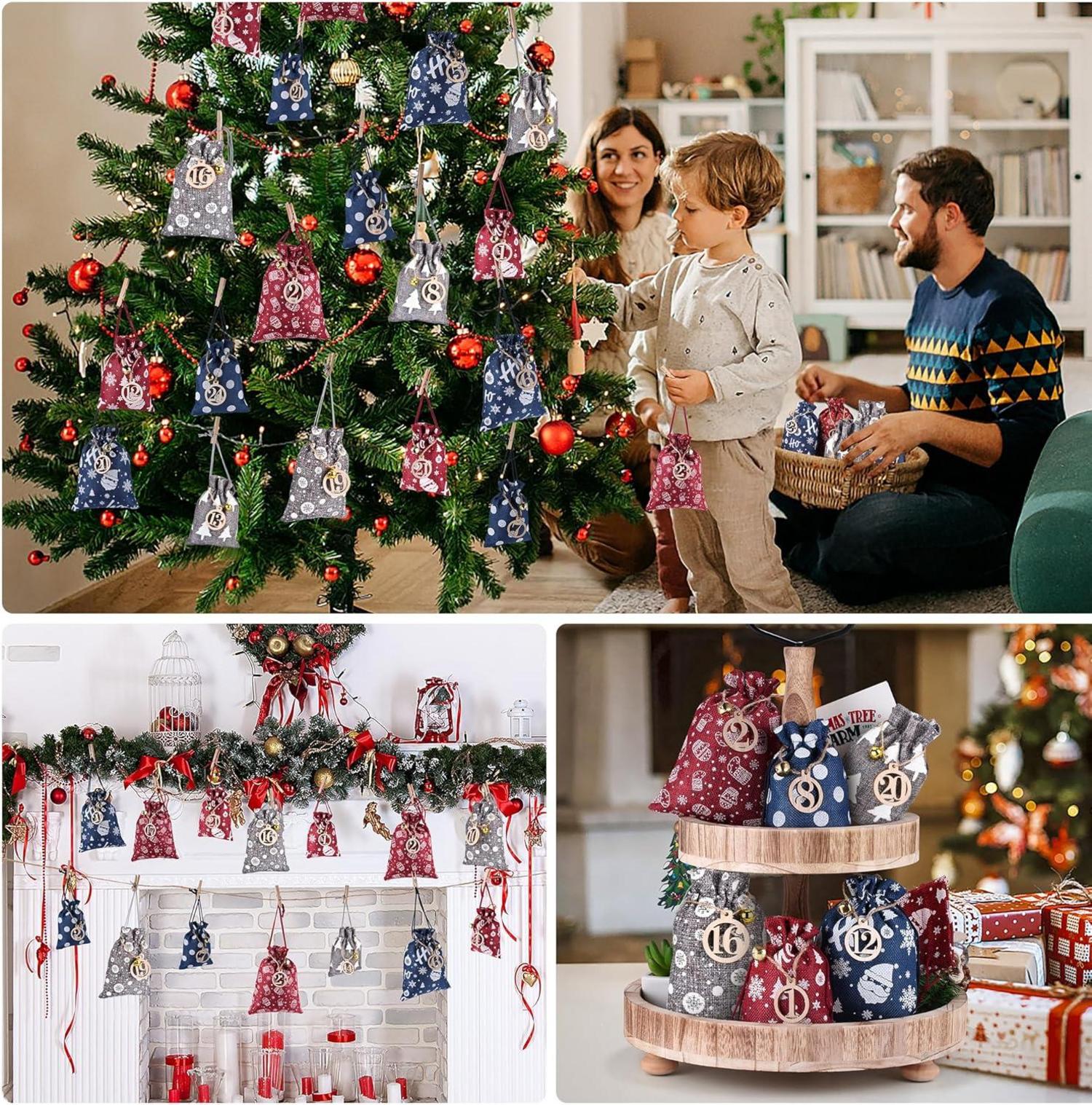 Adventskalender Stoffsäckchen zum Befüllen DIY Weihnachtskalender Kinder Rot