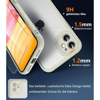 iPhone 11 Hülle mit Panzerglas, Rundumschutz, Weiß