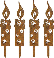 4 x Gartenstecker Weihnachten Rost Kerzen