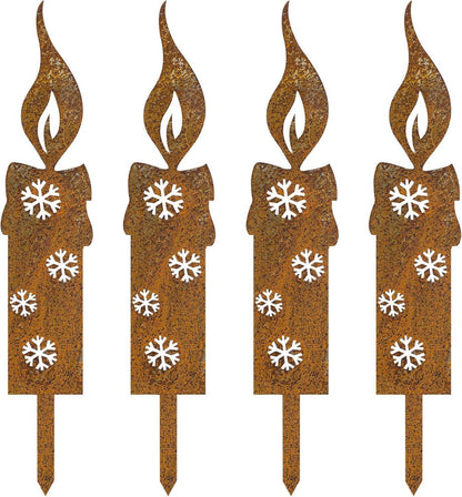4 x Gartenstecker Weihnachten Rost Kerzen
