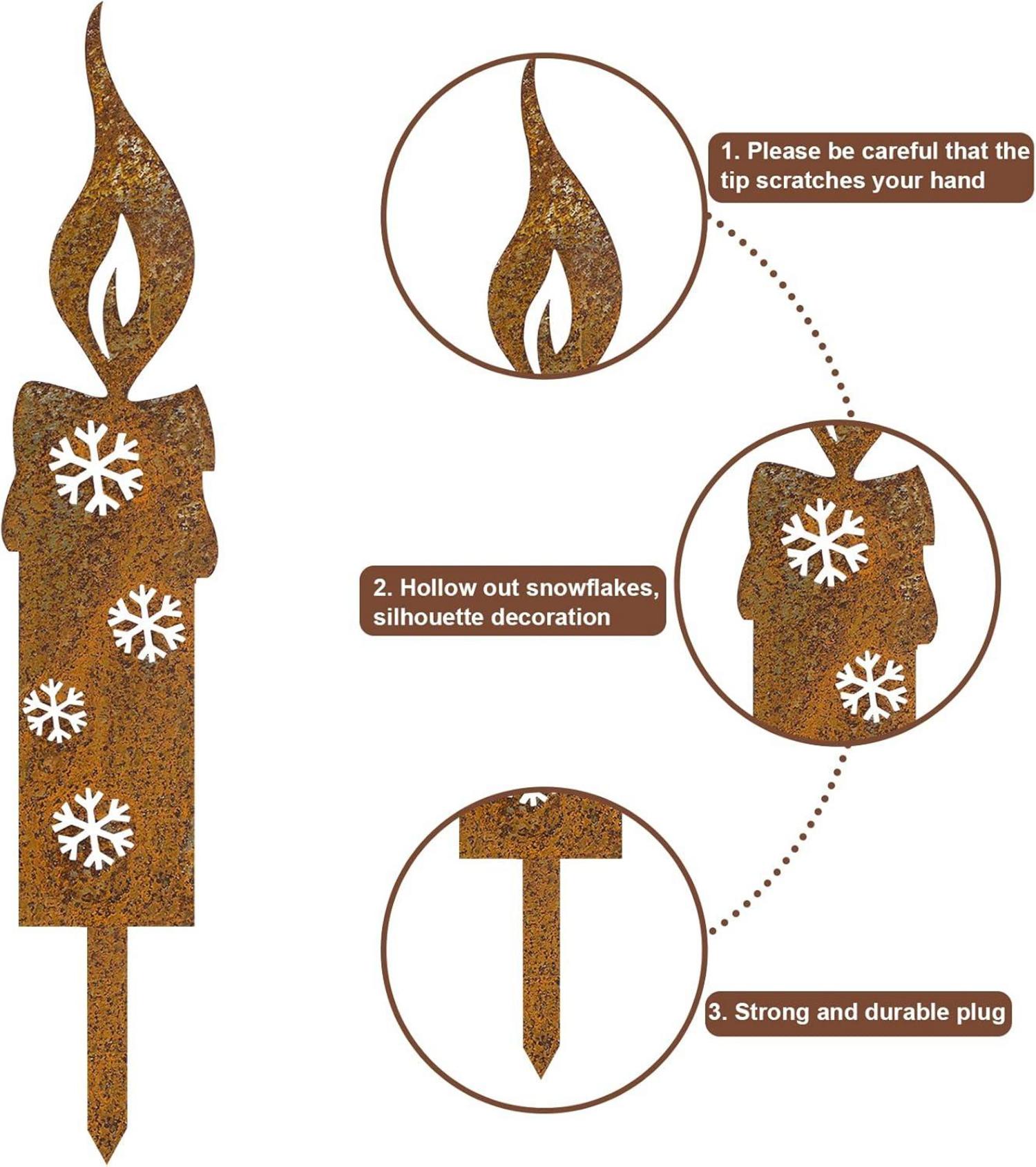 4er Set Gartenstecker Kerzen Rost Deko 25cm Weihnachten Weihnachtsdeko Garten MEHRWEG