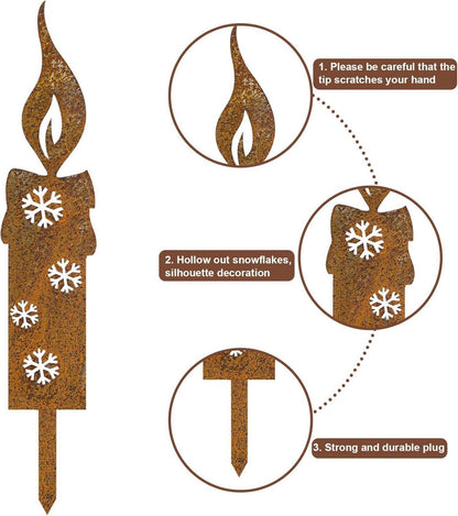 4er Set Gartenstecker Kerzen Rost Deko 25cm Weihnachten Weihnachtsdeko Garten MEHRWEG