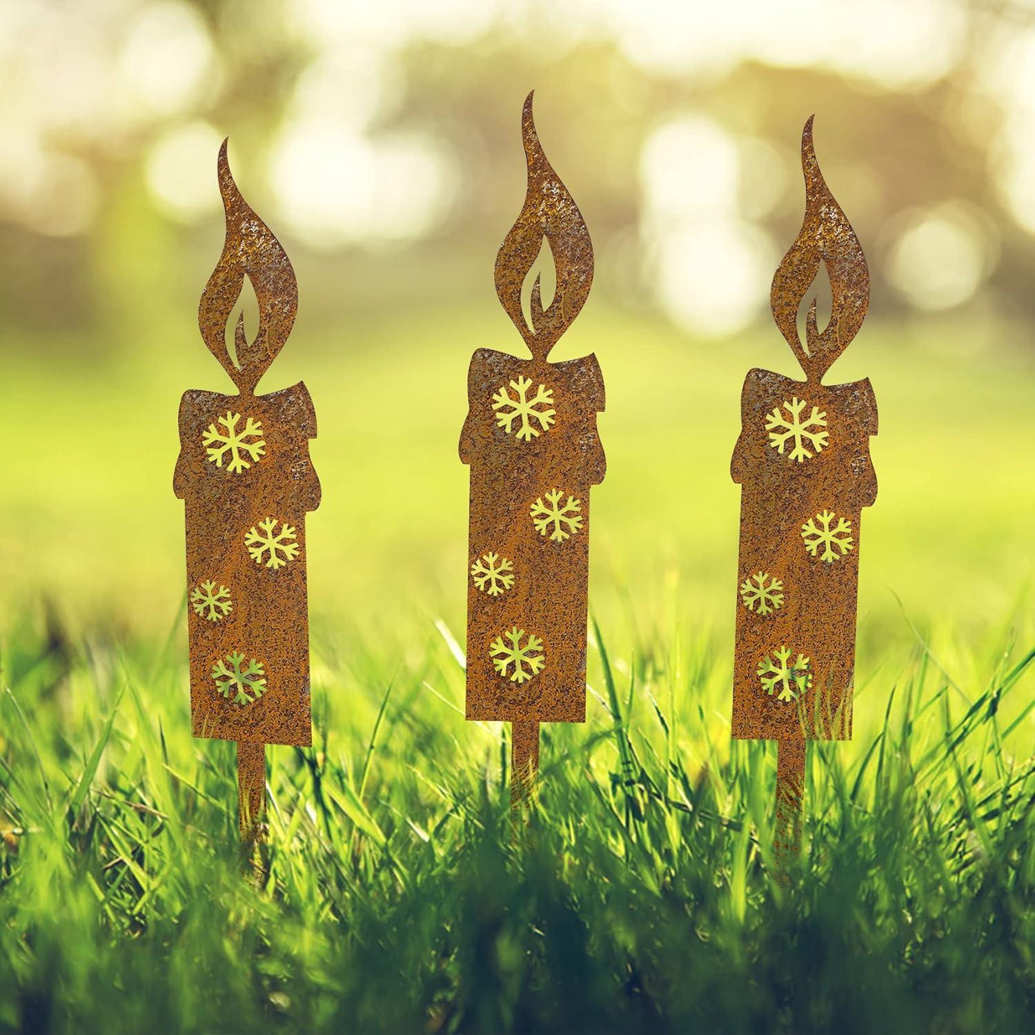 Rostige Gartenstecker Weihnachtskerzen 25cm 4er Set Weihnachtsdeko Gartendeko