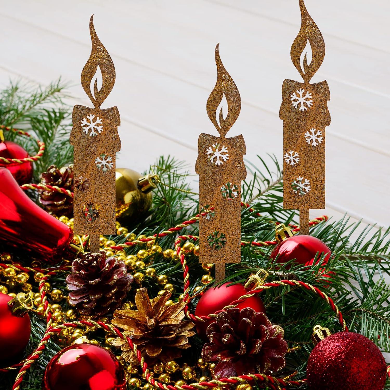 Rostige Gartenstecker Weihnachtskerzen 25cm 4er Set Weihnachtsdeko Gartendeko