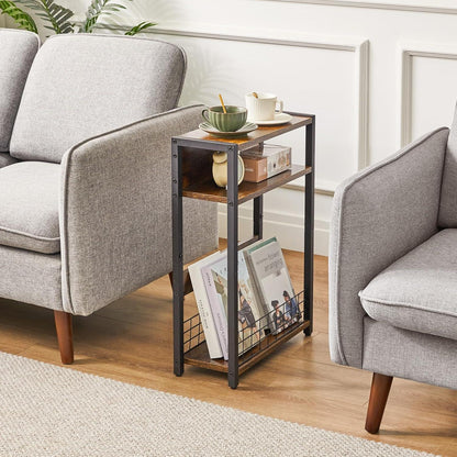 IBUYKE Kleiner Beistelltisch mit Zeitschriftenhalter und 3 Etagen, Braun