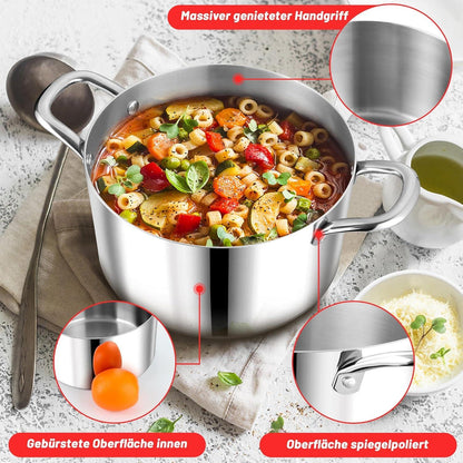 Edelstahl Kochtopf Induktion mit Glasdeckel 26cm 6,7L