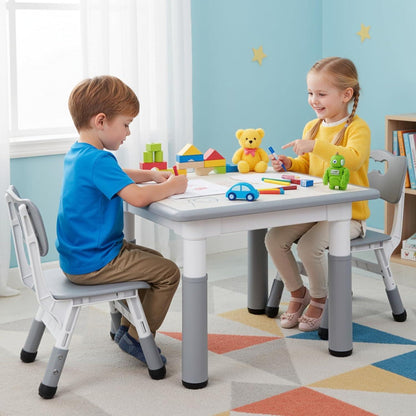 Höhenverstellbares Kindertisch-Stuhl-Set Grau Quadratisch