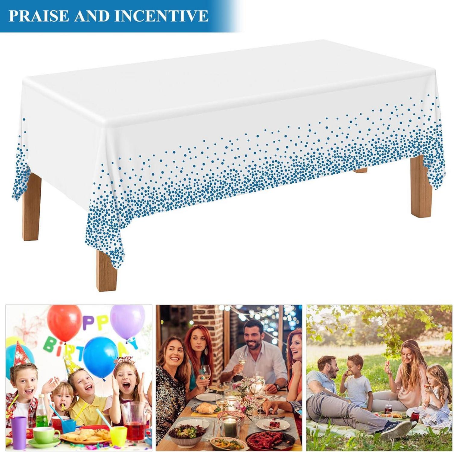 NEBURORA Blau-Weiße Party Tischdecke 137x274cm Einweg Konfetti