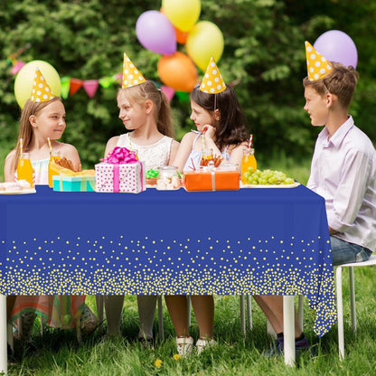 NEBURORA Dunkelblaue Goldene Party-Tischdecke 137x274cm Einweg Gold Punkte