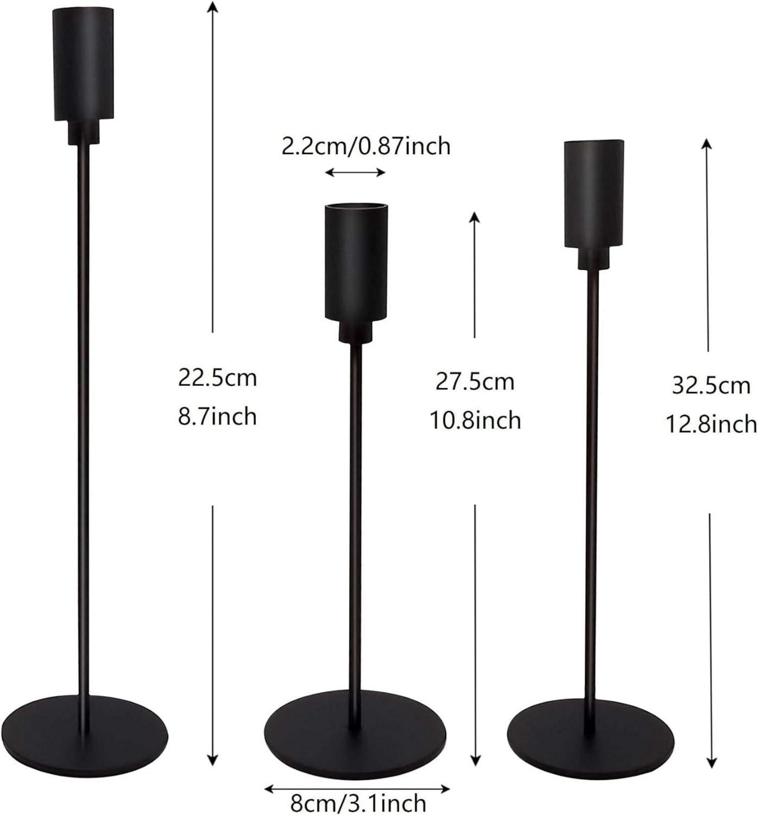 URHELP Kerzenständer Set 3 Stück Schwarz 24-29-34 cm