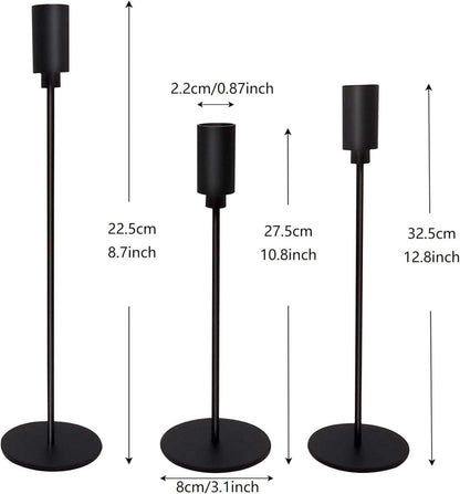 URHELP Kerzenständer Set 3 Stück Schwarz 24-29-34 cm