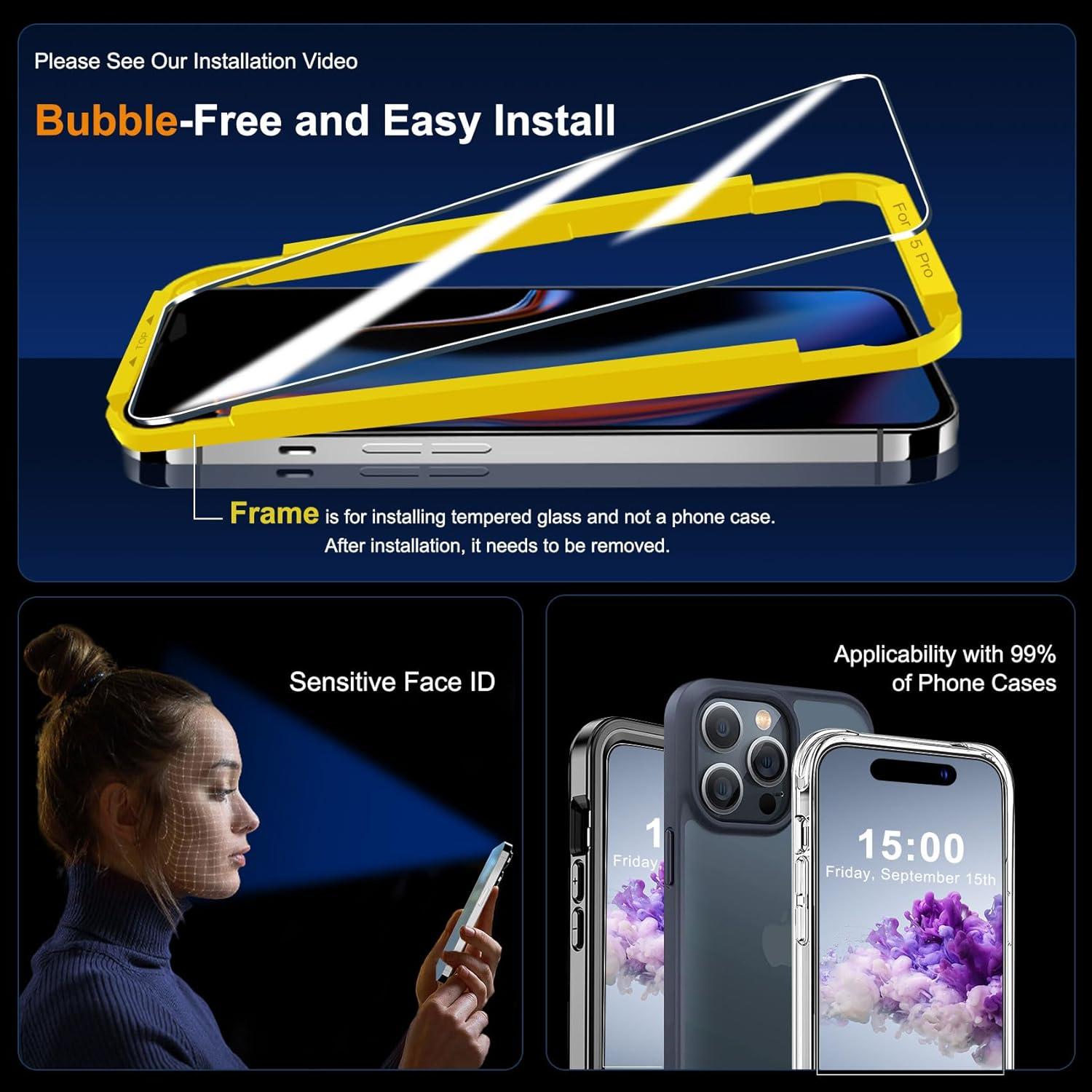 Panzer Schutz Glas und Kameraschutz für iPhone 15 Pro 6,1 Zoll - 3