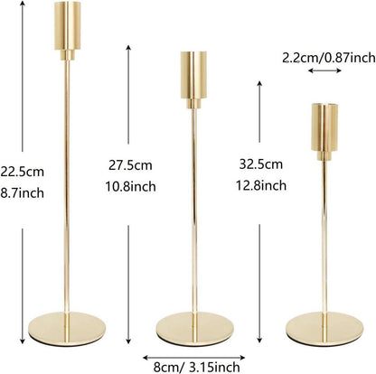 URHELP Kerzenständer Set 3 Stück Gold ZHI  H24cm-29cm-34cm