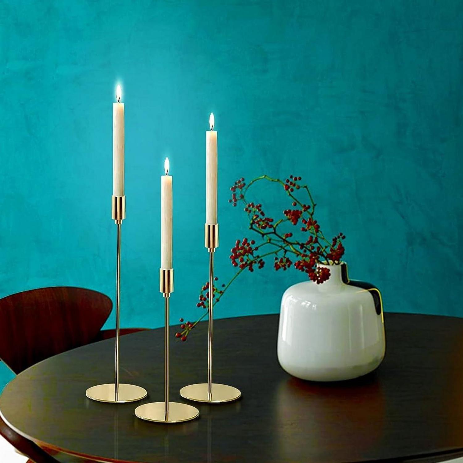 Gold Kerzenständer Set 3 Stück 24-29-34cm Kerzenhalter Deko Gold ZHI
