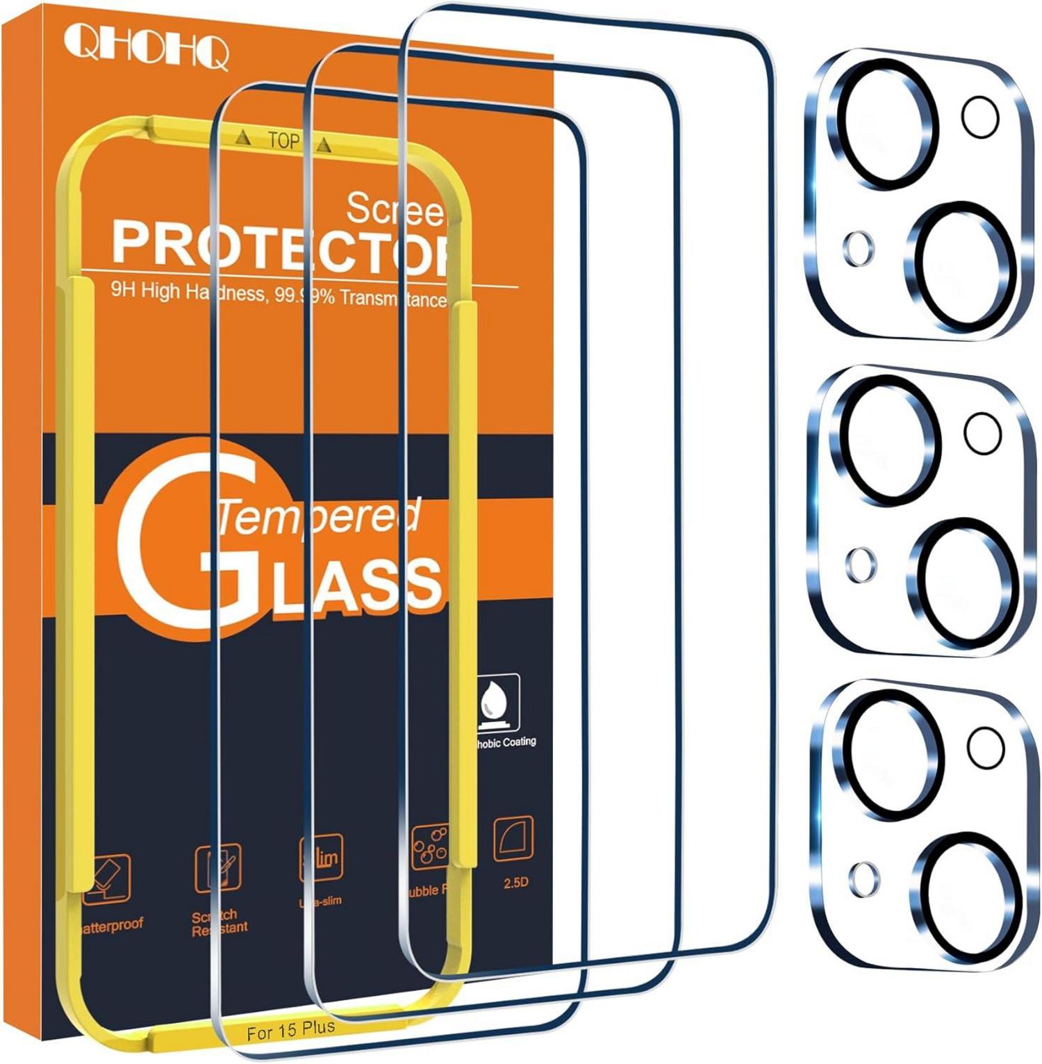 Panzer Schutzglas für iPhone 15 Plus mit Kameraschutz