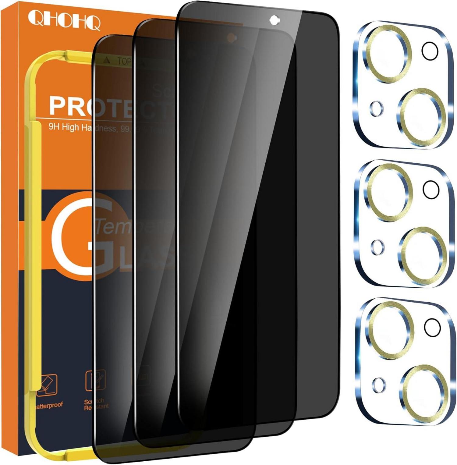 3er Set Datenschutzglas für iPhone 15 Kamera HD Blickschutzfolie Bis